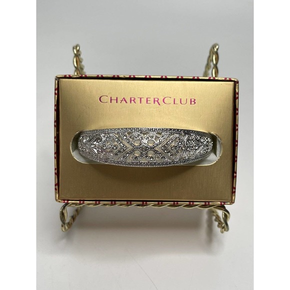 Charter Club Jewelry - CHARTER CLUB Hinged Bangle Bracelet New Silvertone Clear Austrian Crystals